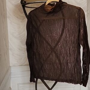 Koibito Misaki Sensitivity Sheer Brown Mock Neck Top Medium Japanese Brand Vtg